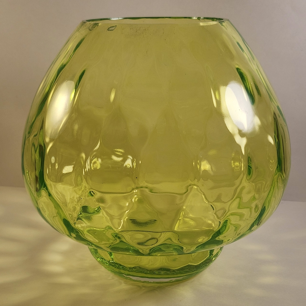 Mid Century Modern Teleflora Lime Green Glass Orb Optic Vase 7” Tall X 7" Wide